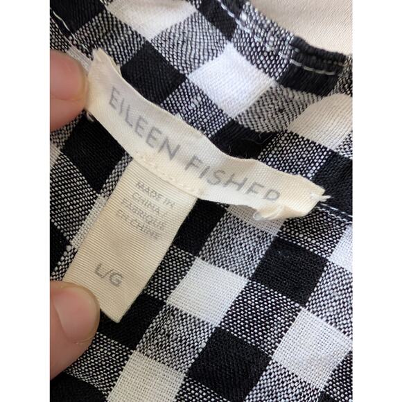 Eileen Fisher Organic Linen Gingham Tunic Shirt Large Black White Coastal - Picture 7 of 8